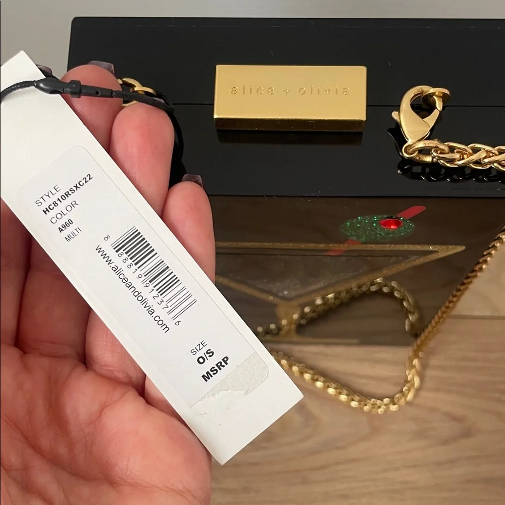 Alice + Olivia Black Acrylic Martini Box Clutch with Gold Glitter - Picture 4 of 8